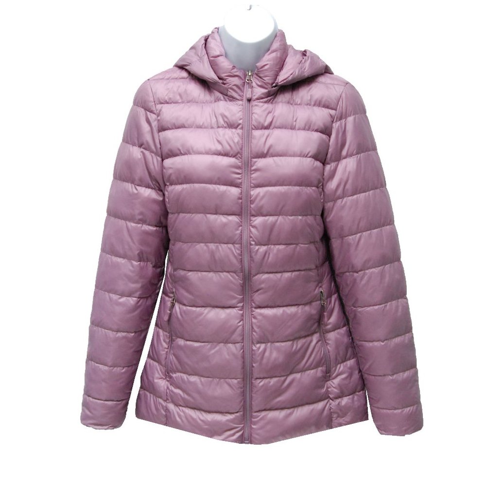 32 Degrees Heat Removable Hood Full Zip Down Puffer Jacket, Dusty Rose, XS